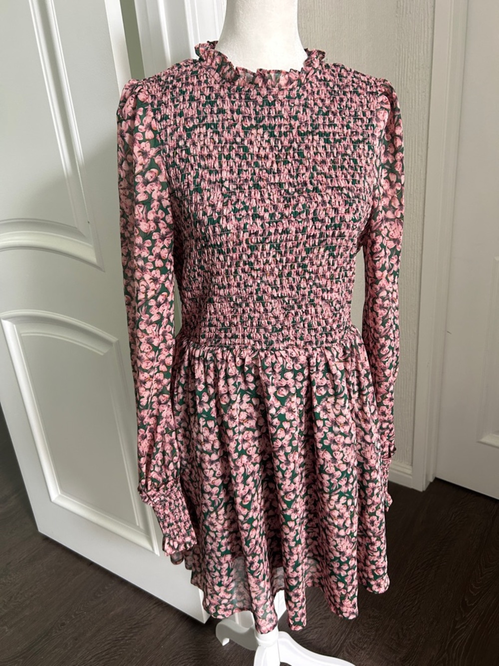 Lulu's Pink Floral Smocked Long-Sleeve Mini Dress